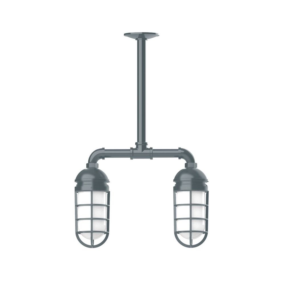 Montclair Lightworks MSA050-40-G07 Vaportite, 2-light stem hung pendant with frosted glass and cast guard, Slate Gray
